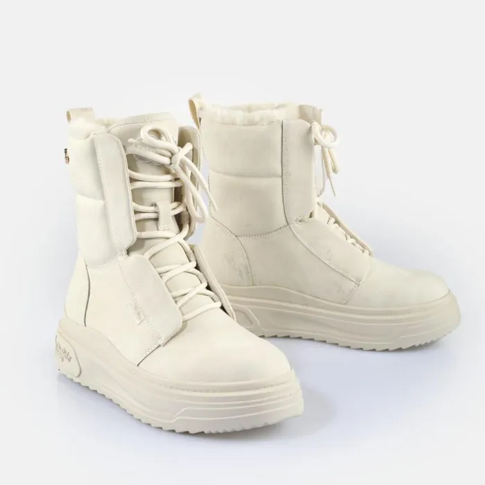 Shop Boots and AnkleBoots BUFFALO Vectra Lace Up Hi Warm Cream