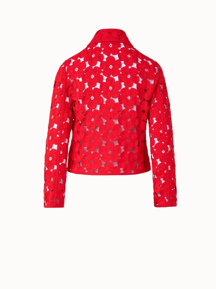 Short Silk Crpe Jacket With Anemones Embroidery Poppy Women Akris Jackets