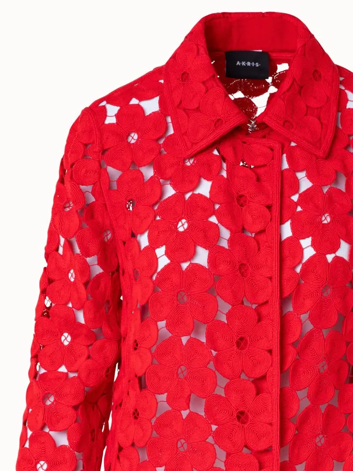 Short Silk Crpe Jacket With Anemones Embroidery Poppy Women Akris Jackets