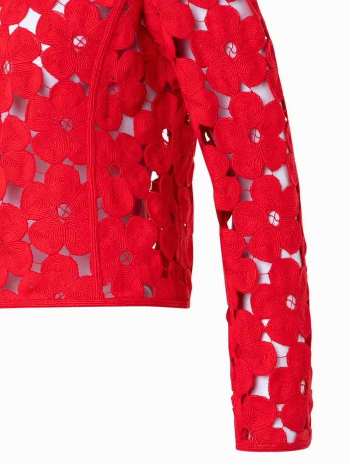 Short Silk Crpe Jacket With Anemones Embroidery Poppy Women Akris Jackets