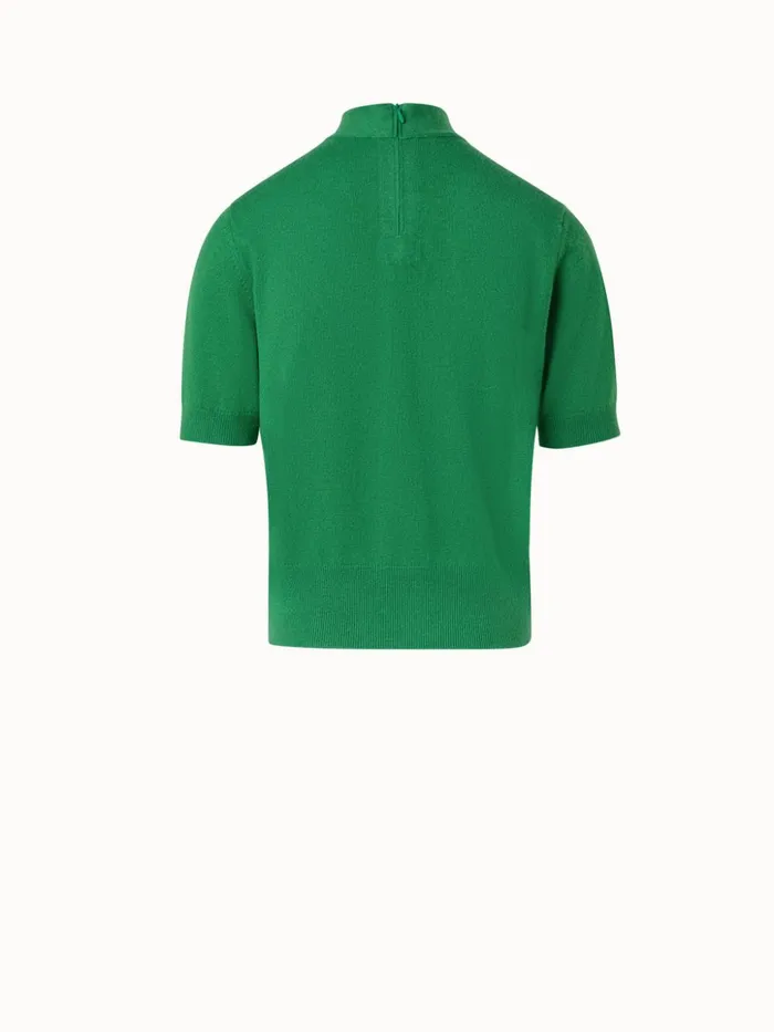 Short Sleeve 100 Cashmere Top With Knot Mockneck Leaf Women Akris Knitwear