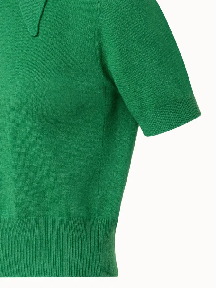 Short Sleeve 100 Cashmere Top With Knot Mockneck Leaf Women Akris Knitwear
