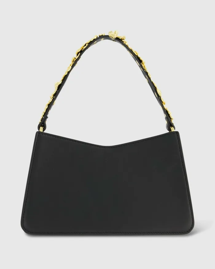 Shoulder Bags Mac Duggal Women Gold Floral Small Black Nappa Leather Shoulder Bag Black