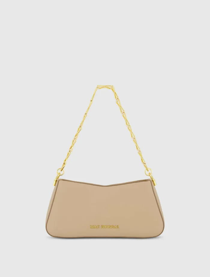Shoulder Bags Women Gold Strap Small Taupe Nappa Leather Shoulder Bag 8211 FINAL SALE Taupe Mac Duggal