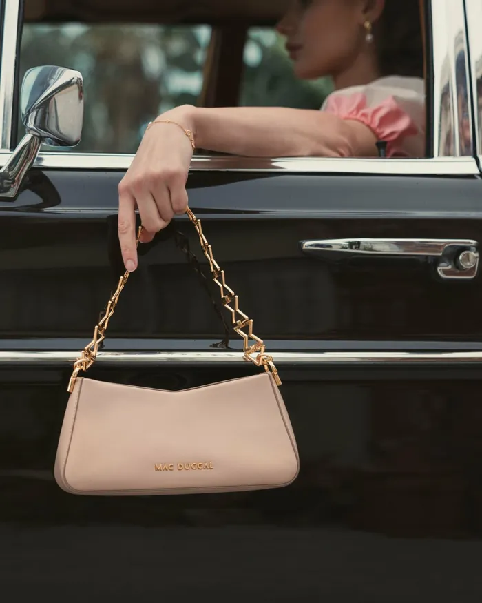 Shoulder Bags Women Gold Strap Small Taupe Nappa Leather Shoulder Bag 8211 FINAL SALE Taupe Mac Duggal