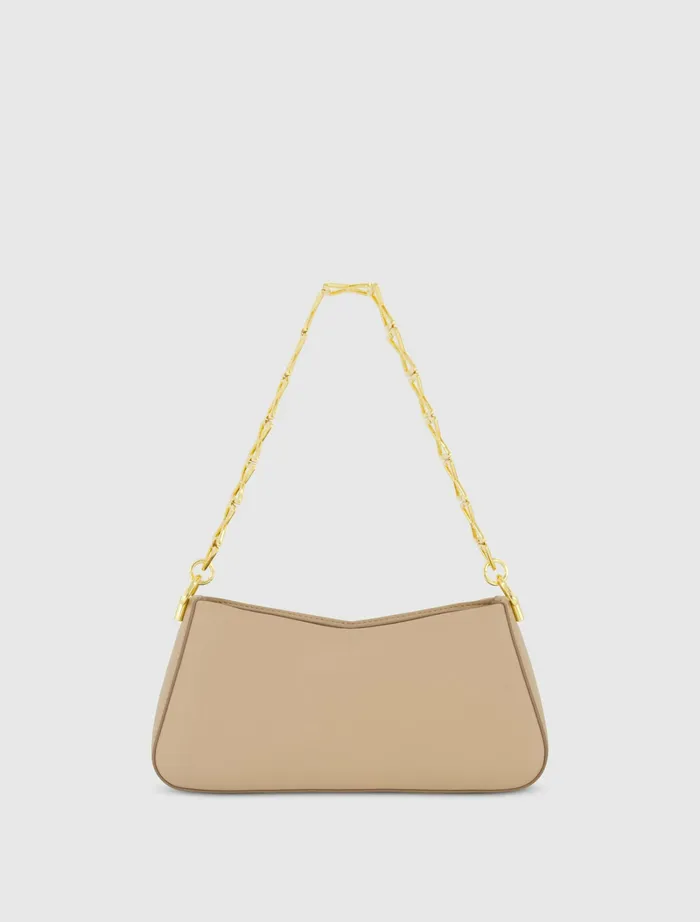 Shoulder Bags Women Gold Strap Small Taupe Nappa Leather Shoulder Bag 8211 FINAL SALE Taupe Mac Duggal