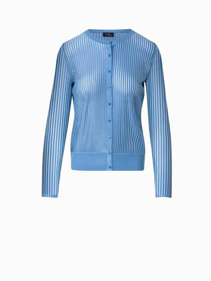 Silk Cotton Structured Stripe Knit Top Light Denim Women Akris Knitwear