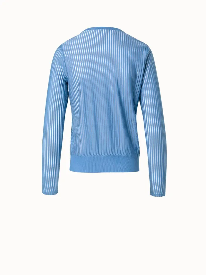 Silk Cotton Structured Stripe Knit Top Light Denim Women Akris Knitwear