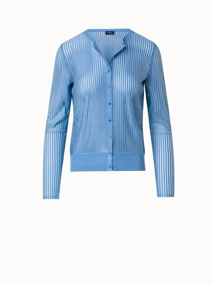 Silk Cotton Structured Stripe Knit Top Light Denim Women Akris Knitwear