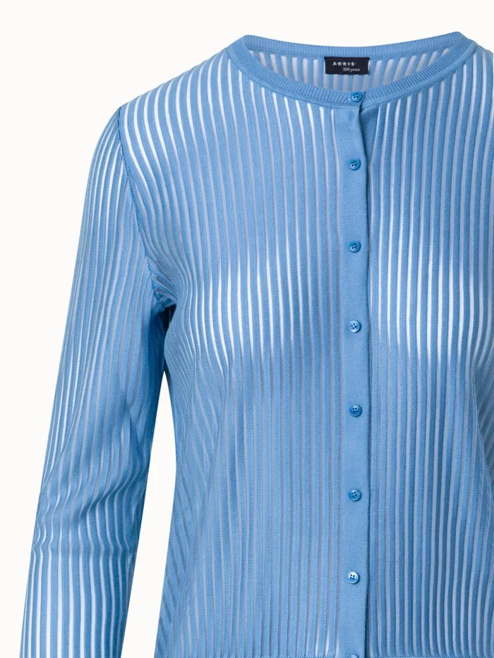Silk Cotton Structured Stripe Knit Top Light Denim Women Akris Knitwear