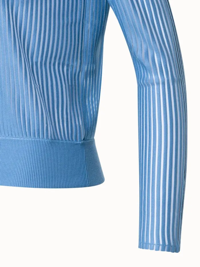 Silk Cotton Structured Stripe Knit Top Light Denim Women Akris Knitwear