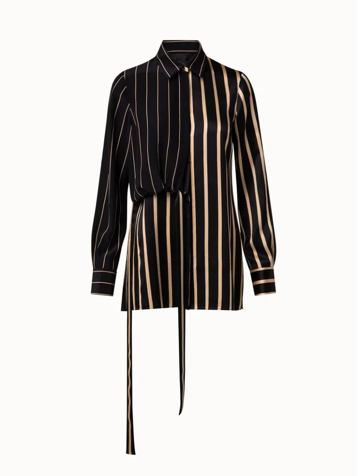 Silk Crpe Tunic Blouse With Screen Stripes Print Blackcraft Women Akris Blouses