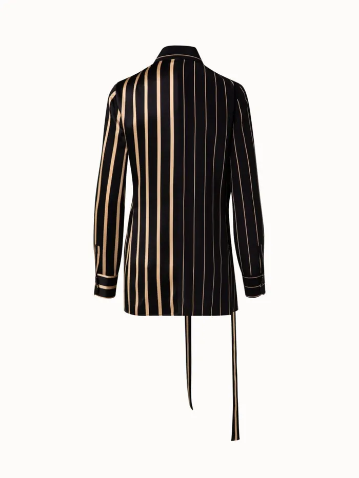 Silk Crpe Tunic Blouse With Screen Stripes Print Blackcraft Women Akris Blouses