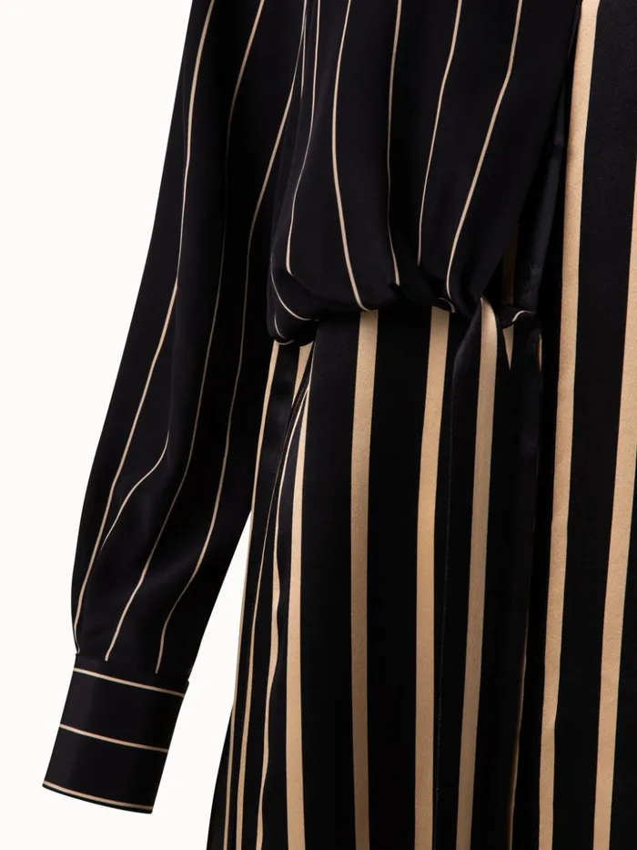 Silk Crpe Tunic Blouse With Screen Stripes Print Blackcraft Women Akris Blouses