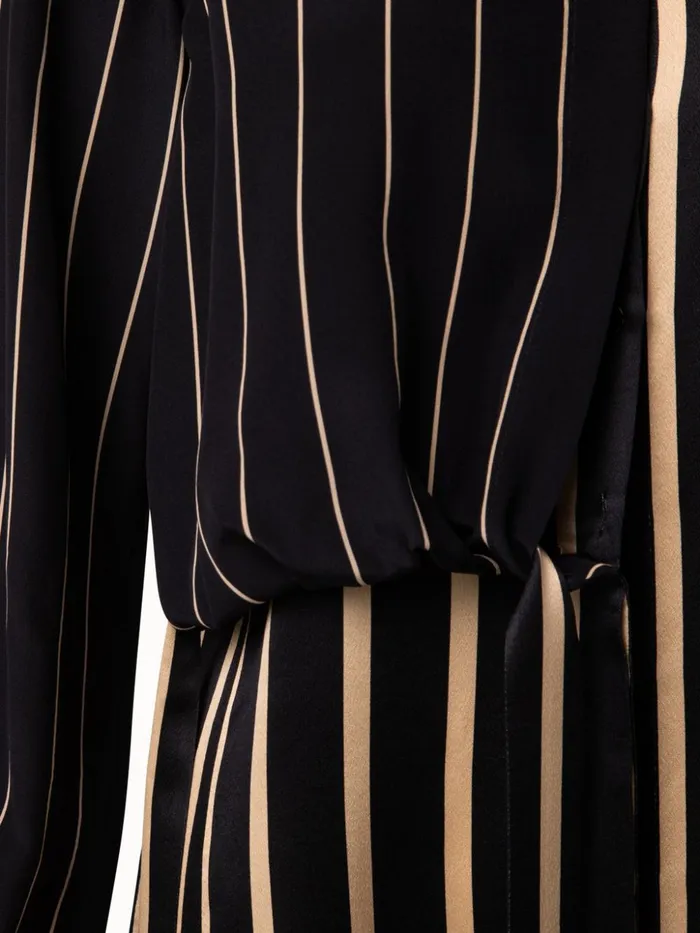 Silk Crpe Tunic Blouse With Screen Stripes Print Blackcraft Women Akris Blouses