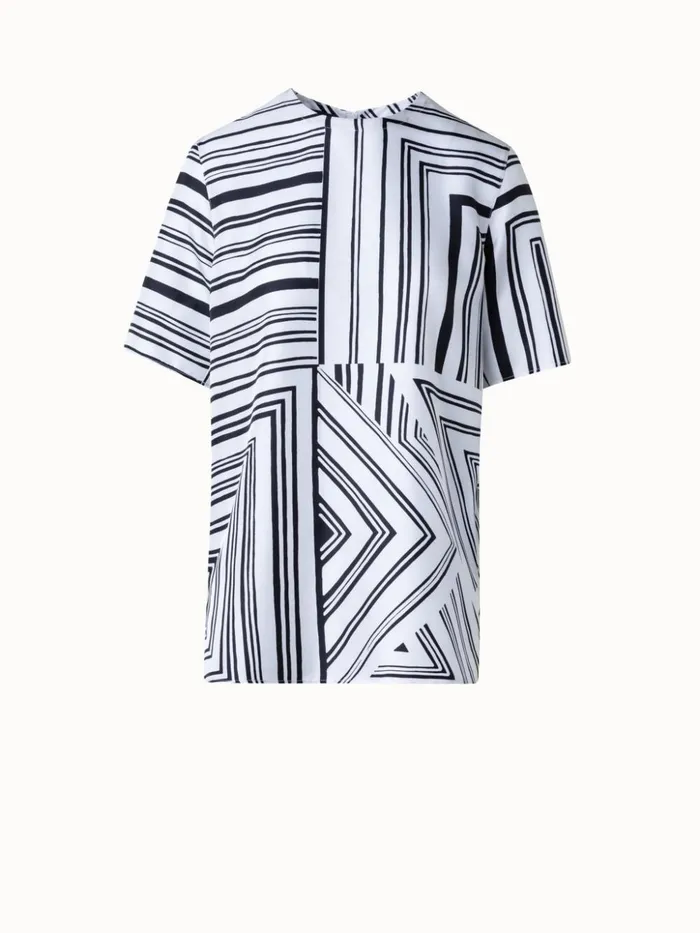 Silk TShirt Blouse With Lizzi039s Lines Print Ecrublack Women Akris Blouses