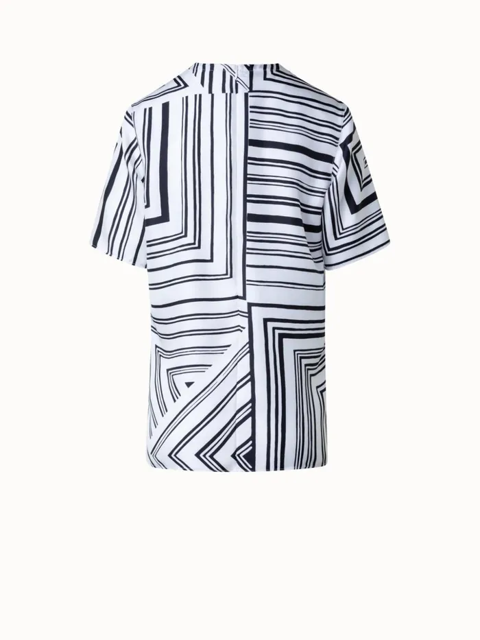 Silk TShirt Blouse With Lizzi039s Lines Print Ecrublack Women Akris Blouses