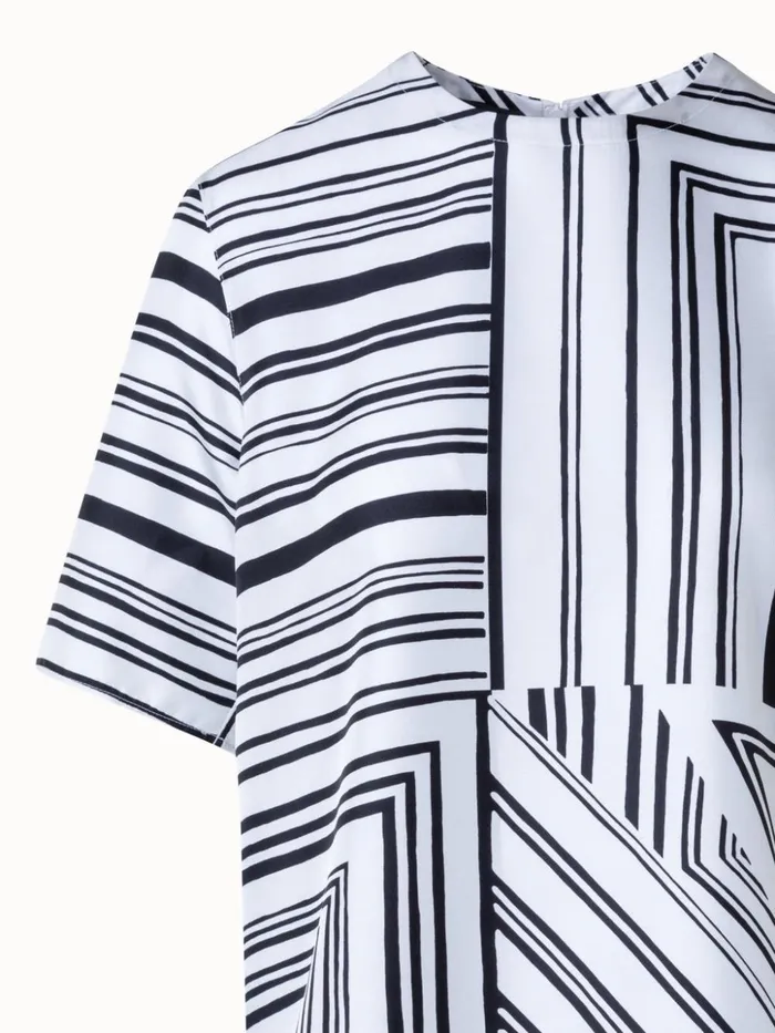Silk TShirt Blouse With Lizzi039s Lines Print Ecrublack Women Akris Blouses