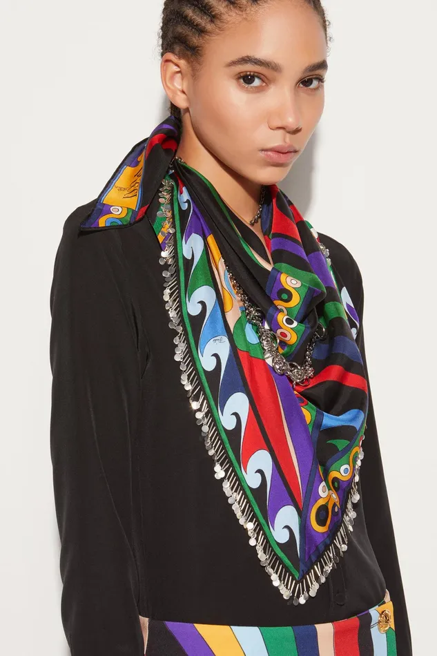 Silks Women PUCCI Marmo And OrchideePrint ChainEmbellished Scarf