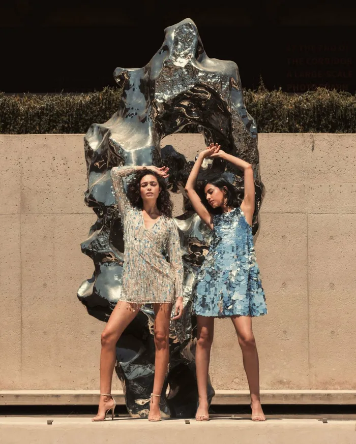 Silver Long Sleeve Beaded Fringe Plunge Neck Dress Nude Silver Cocktail Dresses Mac Duggal Women