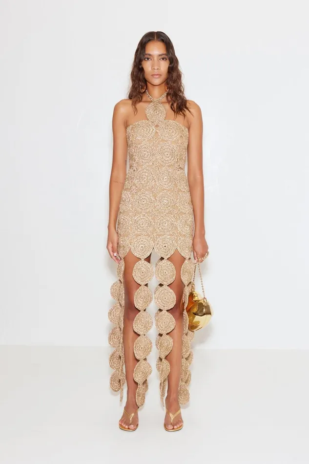 Simon Miller Dresses Beep Beep Dress In Star Gold Hand Knit Lurex Crochet 8211 Women
