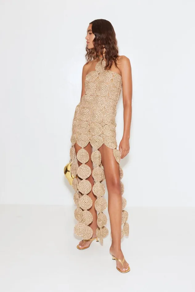 Simon Miller Dresses Beep Beep Dress In Star Gold Hand Knit Lurex Crochet 8211 Women
