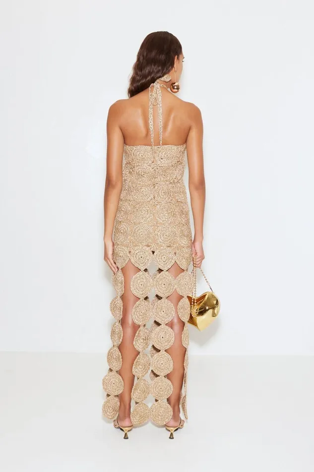 Simon Miller Dresses Beep Beep Dress In Star Gold Hand Knit Lurex Crochet 8211 Women