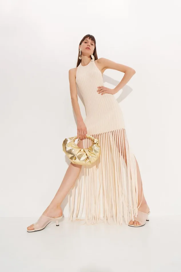Simon Miller Dresses Junjo Fringe Knit Dress In Seashell 8211 Women