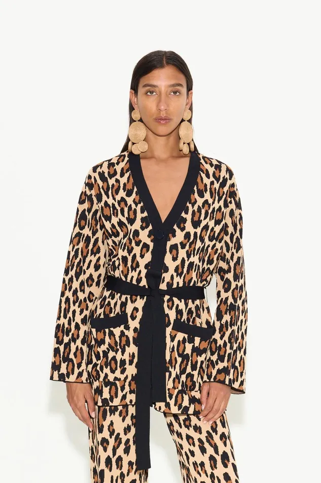 Simon Miller Tops Simon Miller Max Belted Knit Cardigan In Cheetah 8211 Women