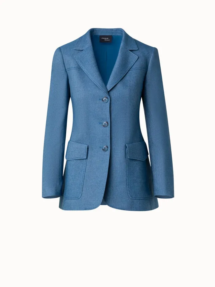 Single Breasted Jacket In Wool Blend Denim Women Akris Jackets