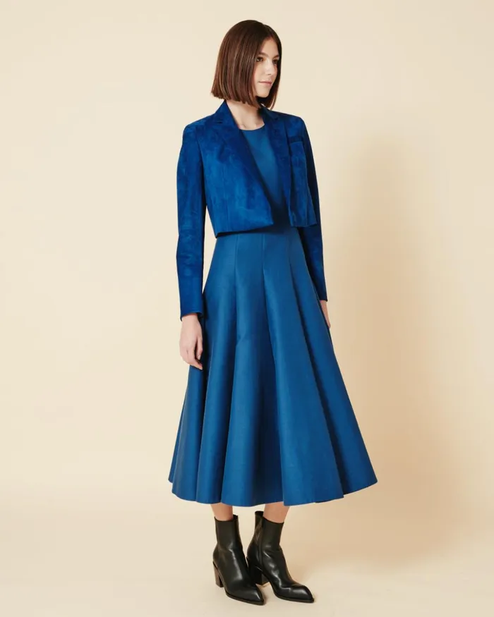 Sleeveless Fit and Flare Midi Dress Medium Denim Women Akris Dresses