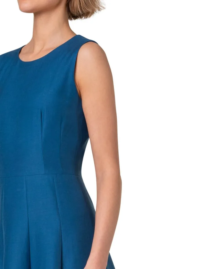 Sleeveless Fit and Flare Midi Dress Medium Denim Women Akris Dresses