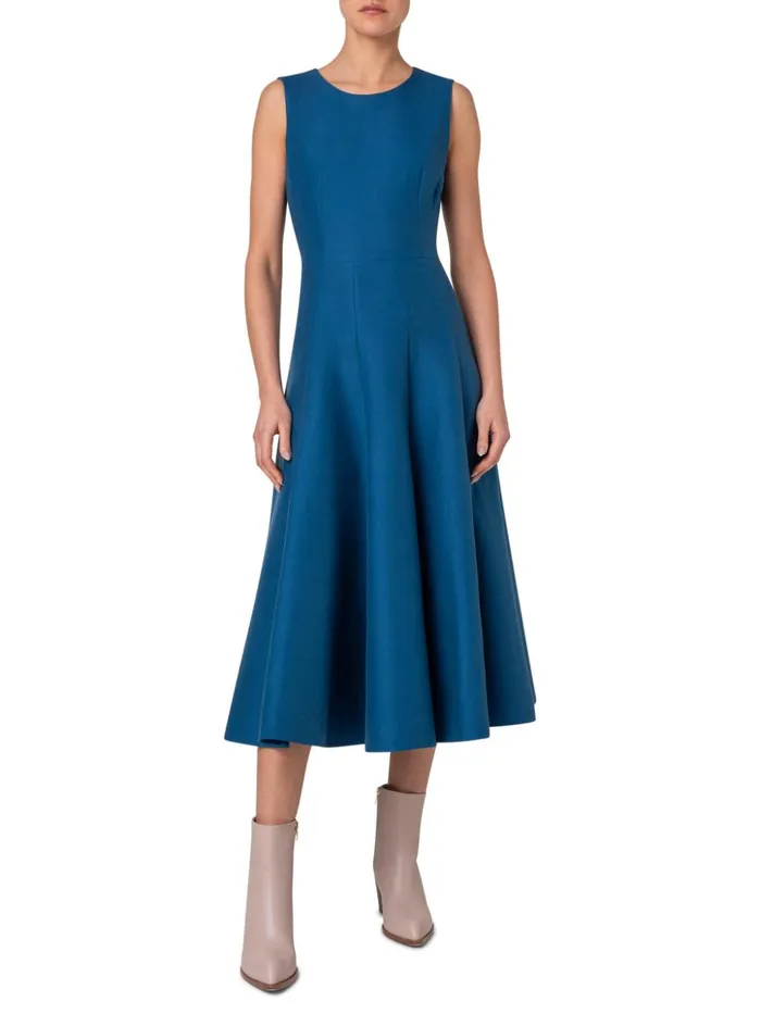 Sleeveless Fit and Flare Midi Dress Medium Denim Women Akris Dresses