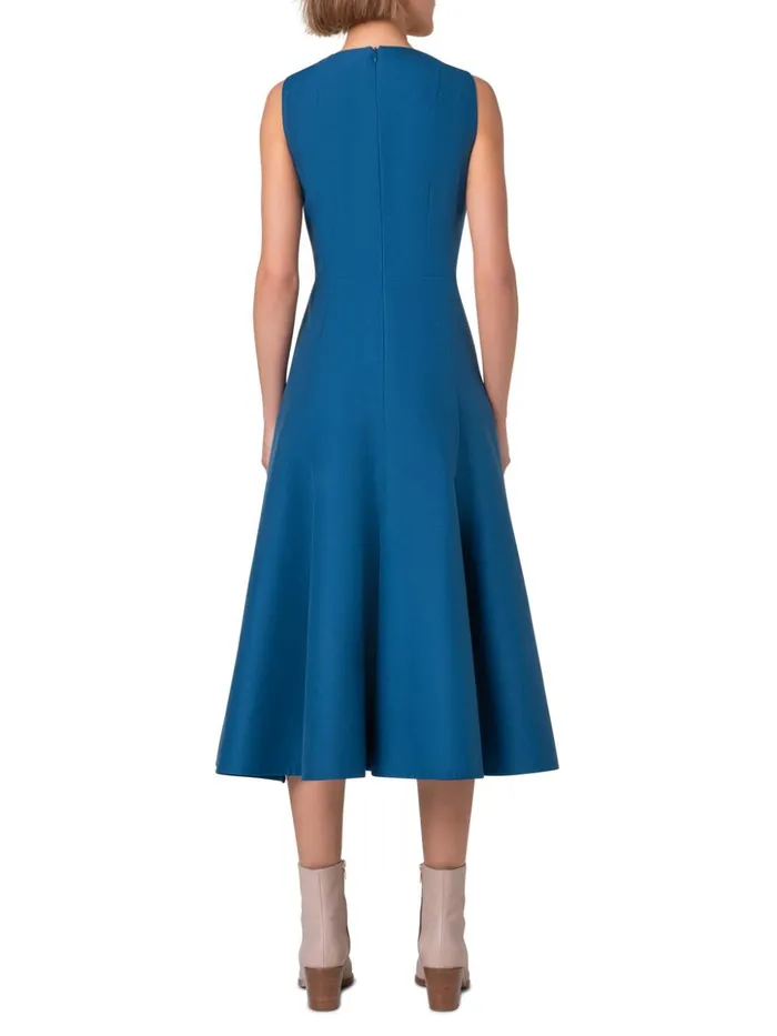 Sleeveless Fit and Flare Midi Dress Medium Denim Women Akris Dresses