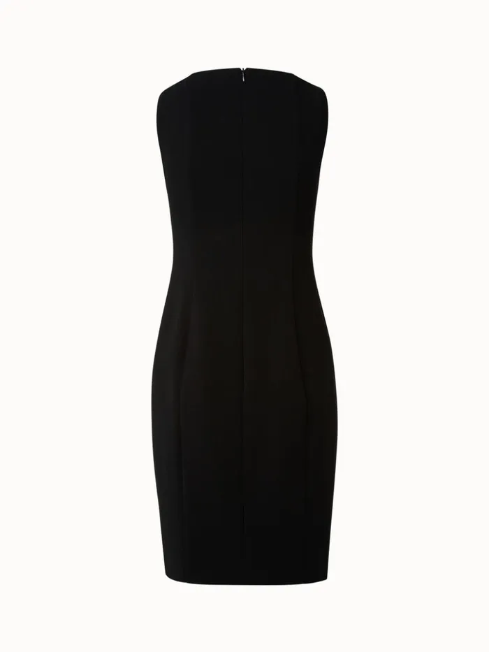 Sleeveless Scoopneck Wool Double Face Sheath Dress Black Women Akris Dresses