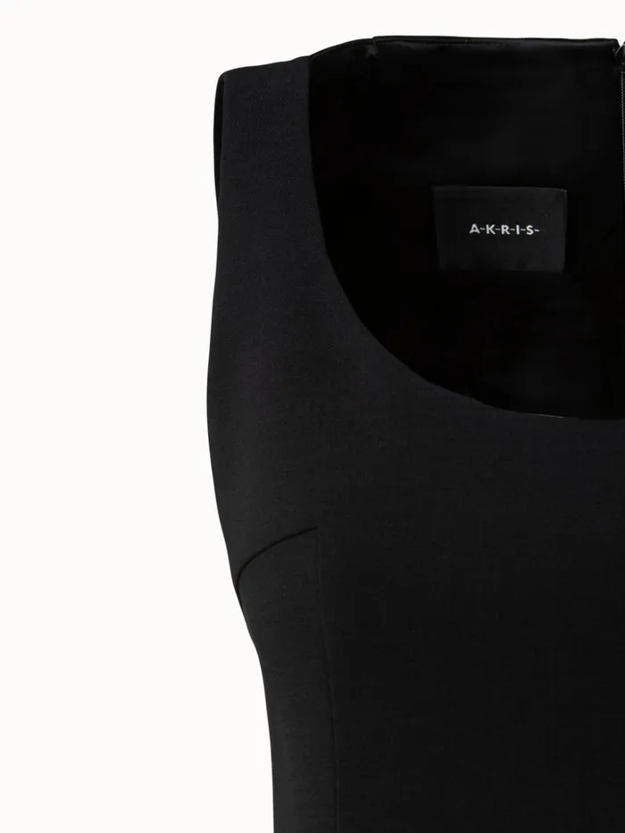 Sleeveless Scoopneck Wool Double Face Sheath Dress Black Women Akris Dresses