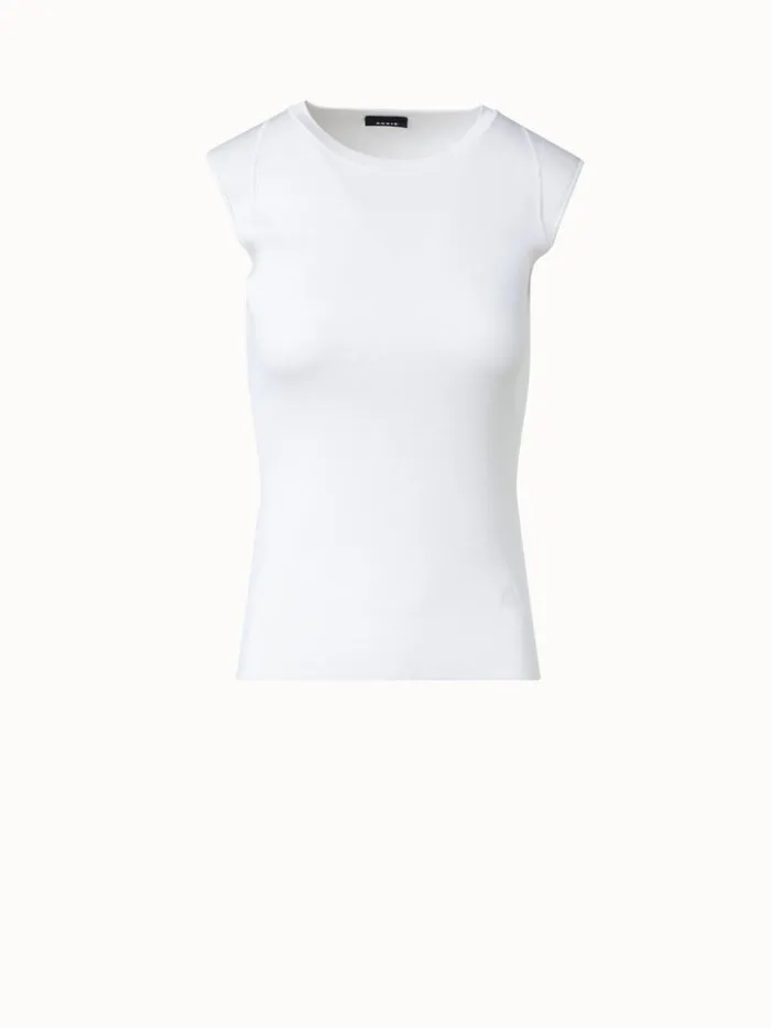 Sleeveless Silk Stretch Knit Top With Crew Neck Ecru Women Akris Knitwear