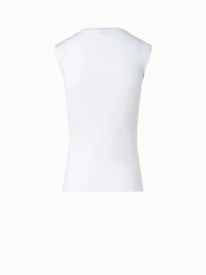 Sleeveless Silk Stretch Knit Top With Crew Neck Ecru Women Akris Knitwear