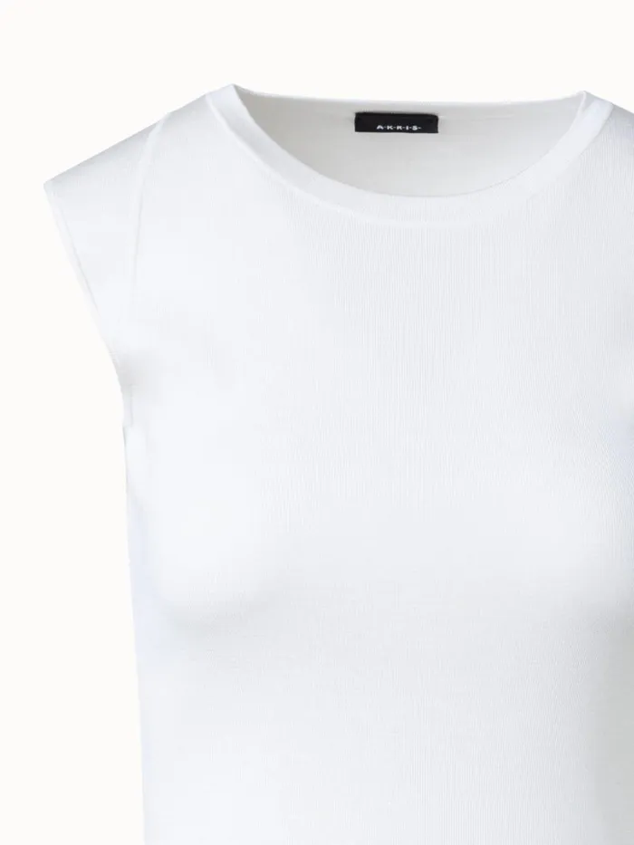 Sleeveless Silk Stretch Knit Top With Crew Neck Ecru Women Akris Knitwear
