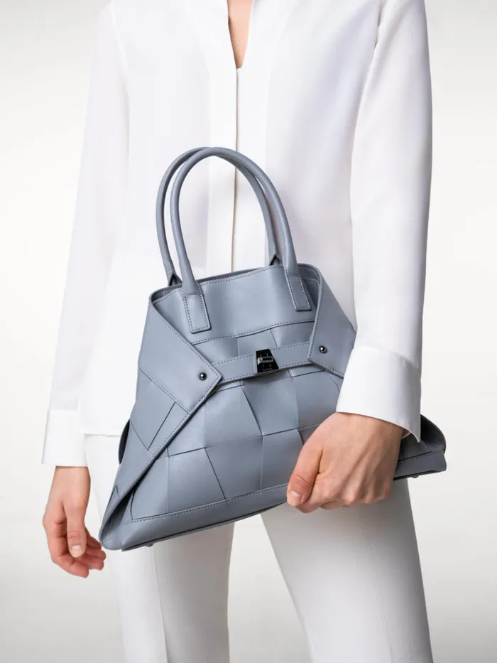 Small Ai Messenger Bag In Braided Leather Trapezoids Felt Women Akris Top Handle Bags