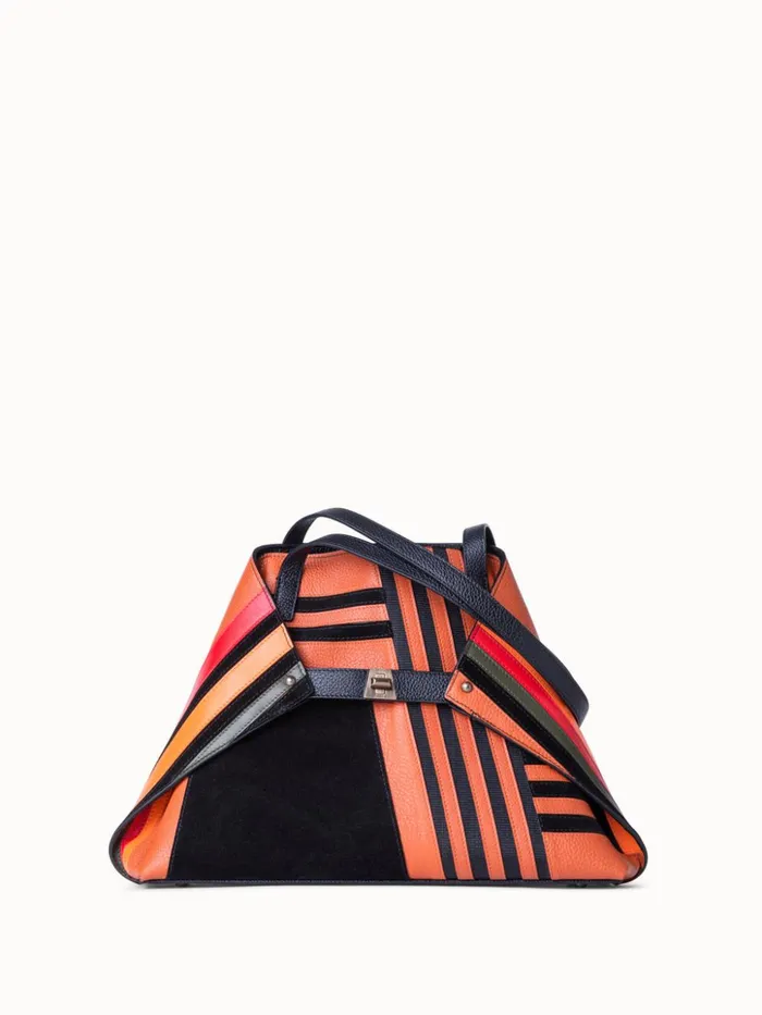 Small Ai Shoulder Bag In Zig Zag Trapezoid Leather Patchwork Multicolor Women Akris Tote Bags