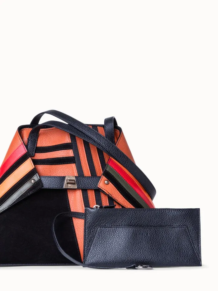 Small Ai Shoulder Bag In Zig Zag Trapezoid Leather Patchwork Multicolor Women Akris Tote Bags