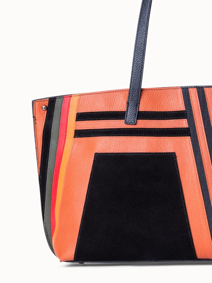 Small Ai Shoulder Bag In Zig Zag Trapezoid Leather Patchwork Multicolor Women Akris Tote Bags