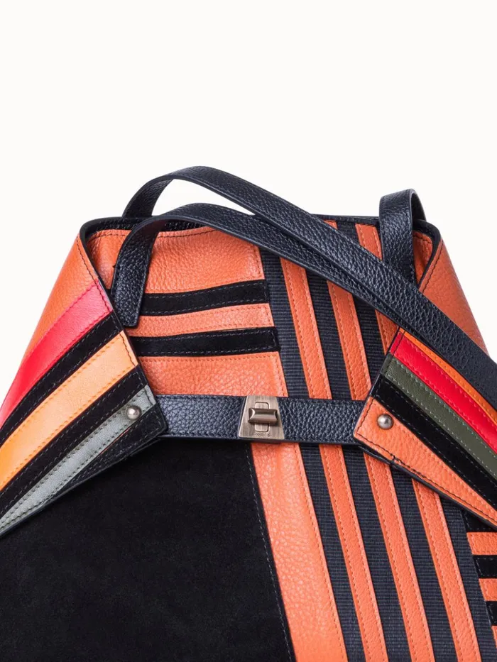 Small Ai Shoulder Bag In Zig Zag Trapezoid Leather Patchwork Multicolor Women Akris Tote Bags