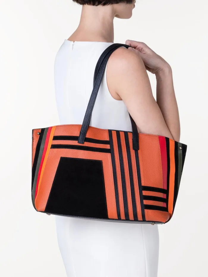 Small Ai Shoulder Bag In Zig Zag Trapezoid Leather Patchwork Multicolor Women Akris Tote Bags