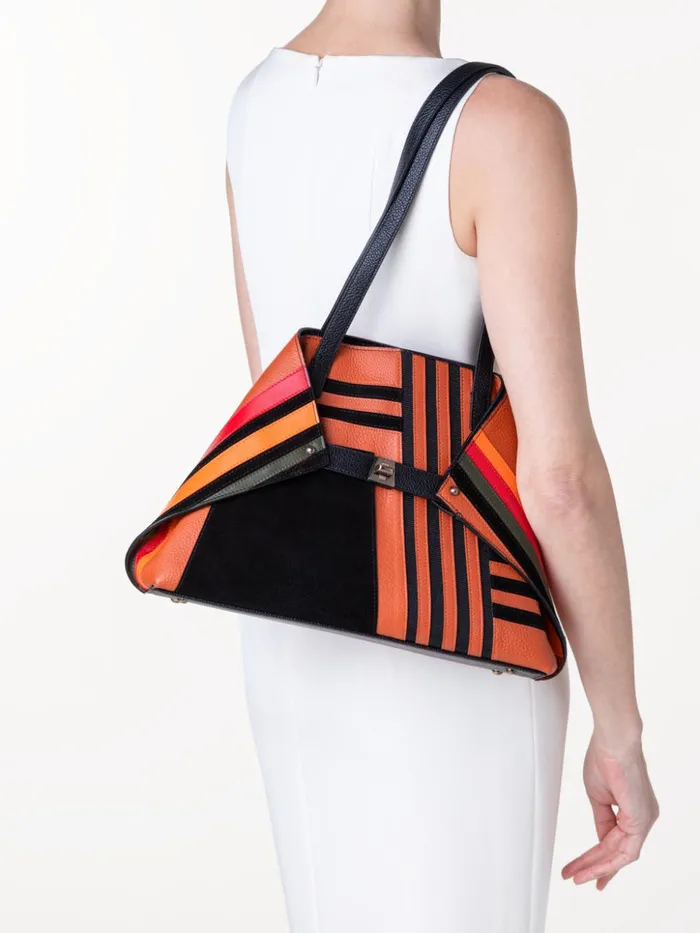 Small Ai Shoulder Bag In Zig Zag Trapezoid Leather Patchwork Multicolor Women Akris Tote Bags