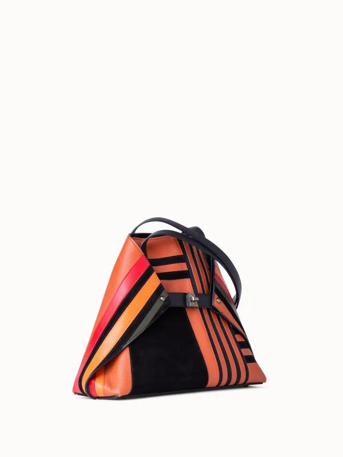 Small Ai Shoulder Bag In Zig Zag Trapezoid Leather Patchwork Multicolor Women Akris Tote Bags