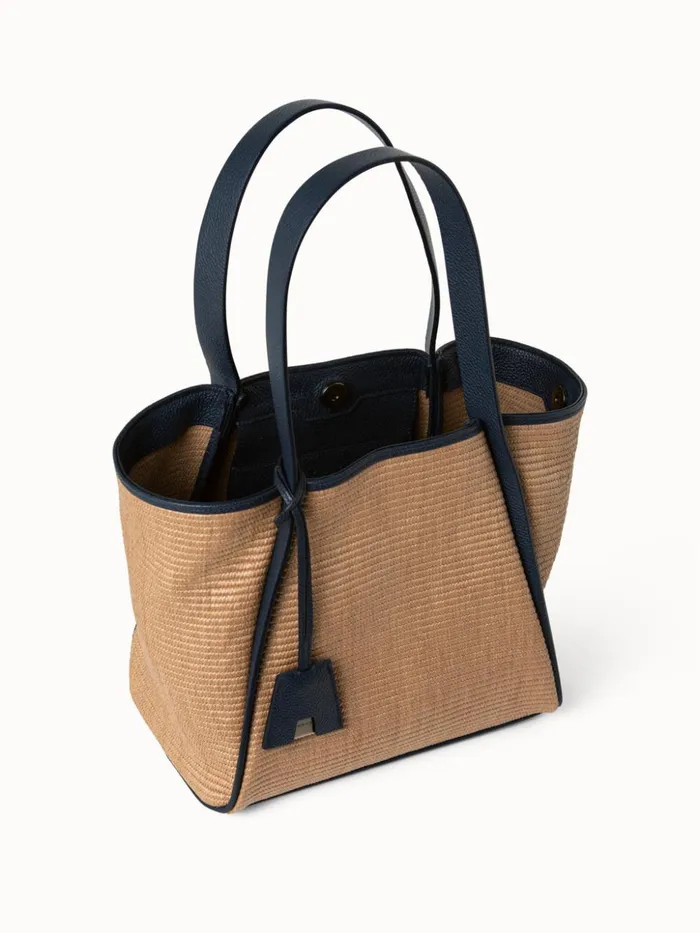 Small Handbag In Raffia Fabric Camelmarine Women Akris Shoulder Bags