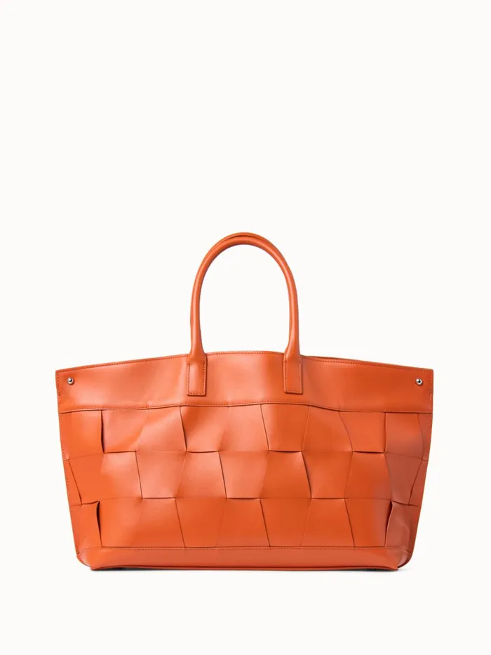 Small Leather Crossbody Handbag With Braided Trapezoids Orange Women Akris Crossbody Bags