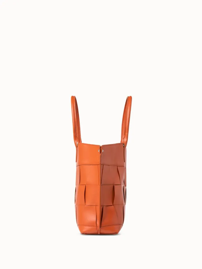 Small Leather Crossbody Handbag With Braided Trapezoids Orange Women Akris Crossbody Bags